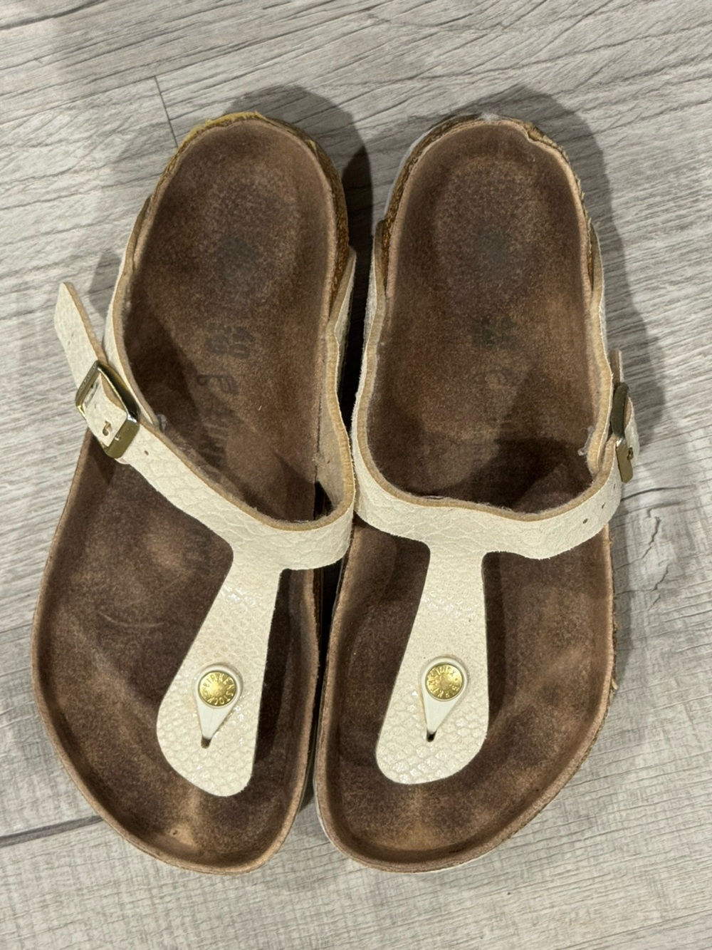 White Textured Buckle Thong Sandals